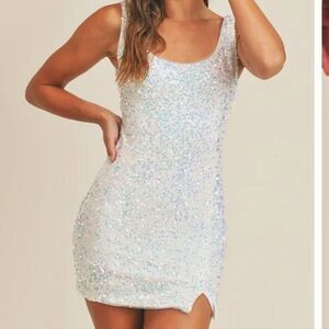 Sequin Mini Party Dress Leg Slit Eras Tour Swifty Taylor Swift Iridescent